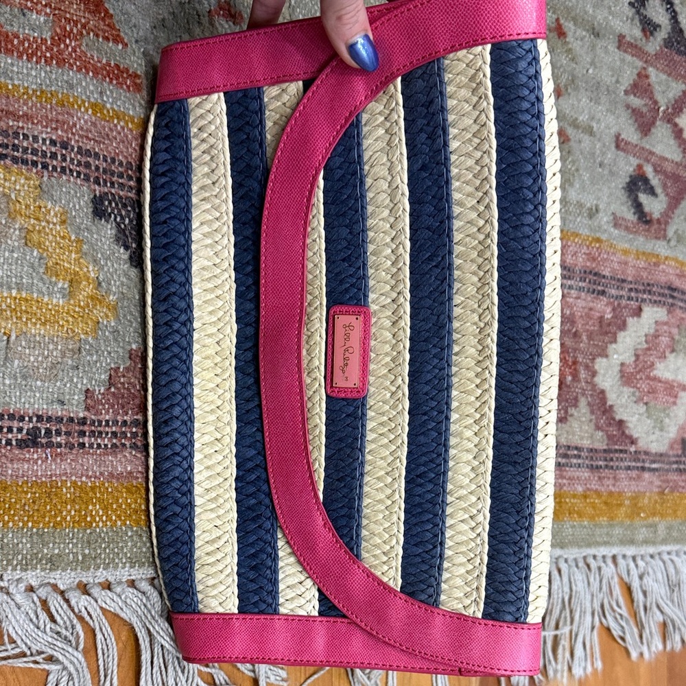 Lilly Pulitzer Pink and Blue Striped Woven Clutch